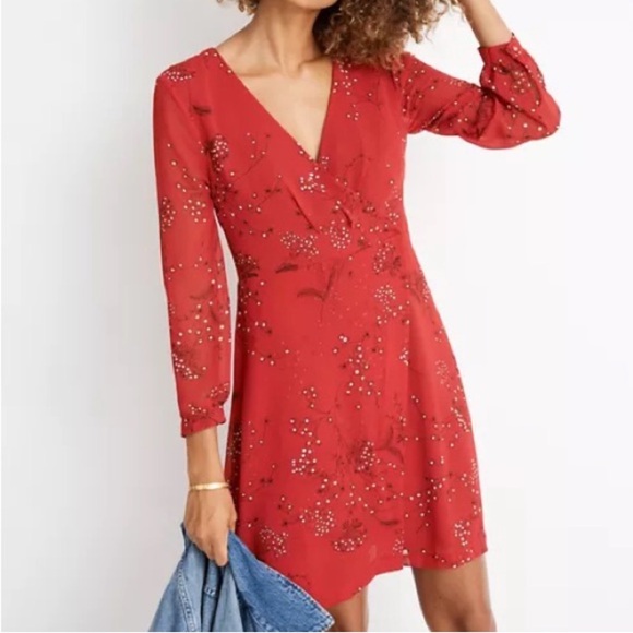Like New Madewell Hazelwood Wrap Dress Dress Red 0 - Picture 2 of 11